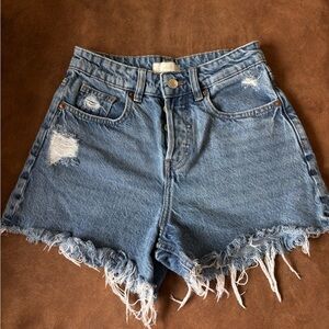 H&M Blue Jean Shorts with Distressed Frayed Hem